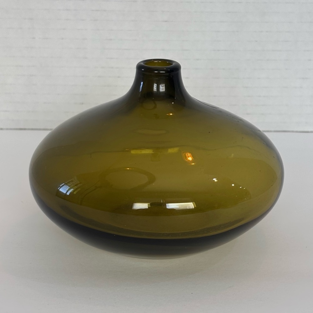IKEA Olive Green Glass Salong Vase By Johanna Jelinek Hand Blown - Picture 3 of 9